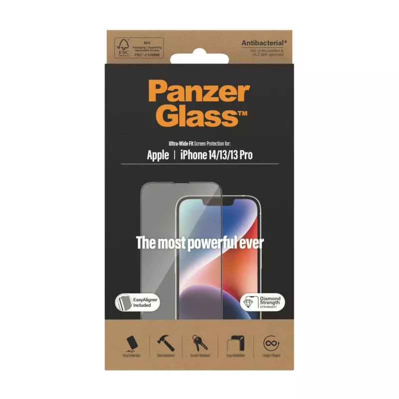 PanzerGlass® pellicola protettiva per display iPhone 14 | 13 | 13 Pro | Ultra-Wide Fit con EasyAligner