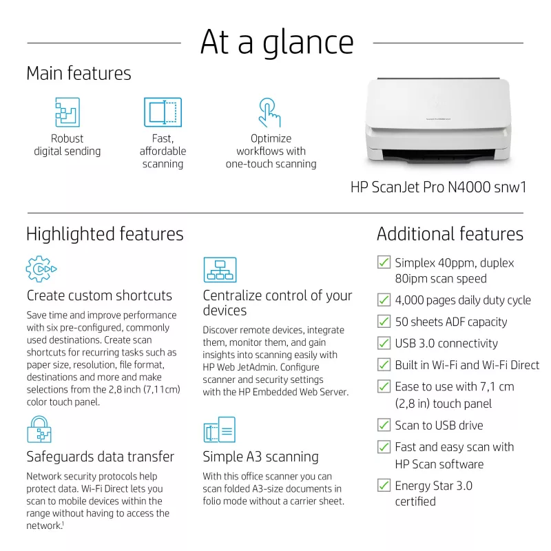 HP ScanJet Pro N4000 snw1 scanner a scansione con alimentatore automatico 600 x 600 DPI
