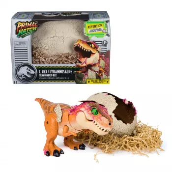 Jurassic World Primal Hatch dinosauro giocattolo interattivo & uovo, fai schiudere & addestra il tuo baby dino con oltre 100 suoni & reazioni, giocattolo per bambini e bambine da 5 anni