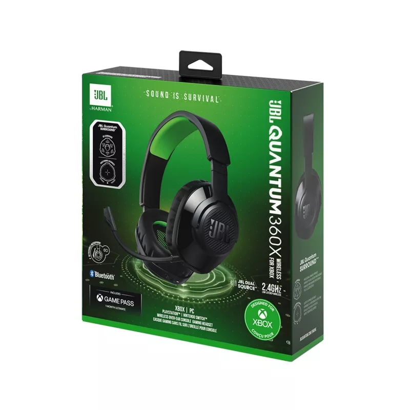 JBL Quantum 360X headset wireless fascia gaming USB Type-C Bluetooth nero, verde