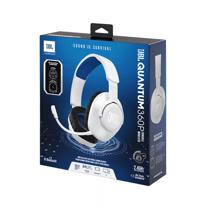 JBL Quantum 360P headset wireless fascia gaming USB Type-C Bluetooth blu, bianco