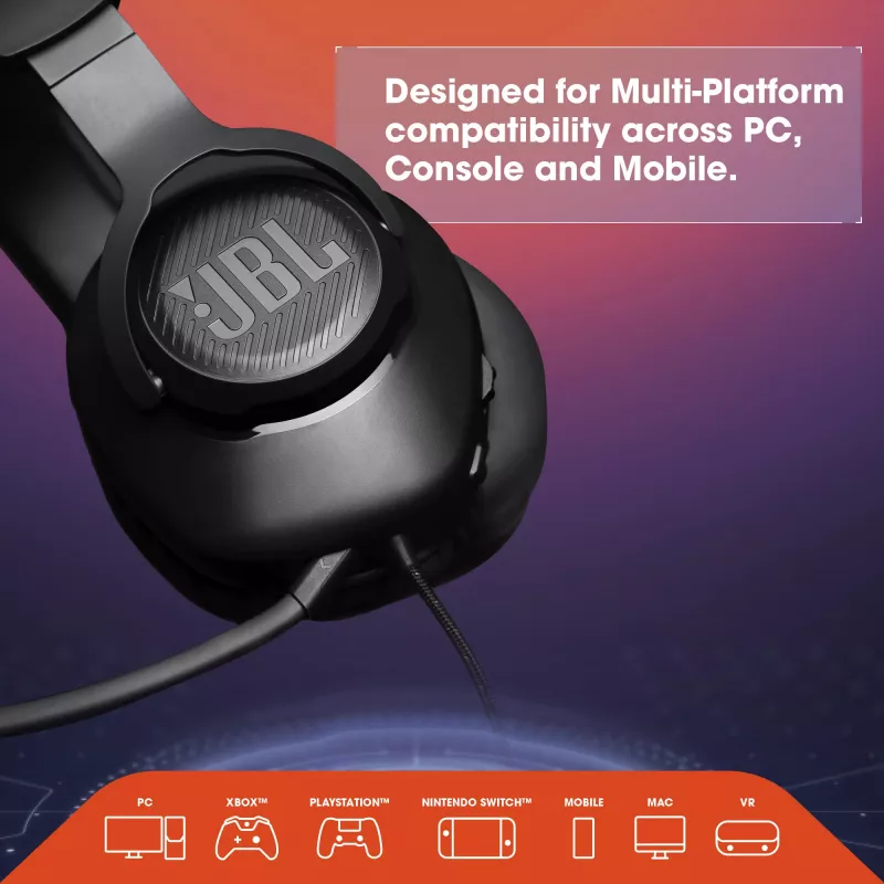 JBL Quantum 100 nero, con filo, gaming, 20 - 20000 Hz, 216 g, cuffie, nero