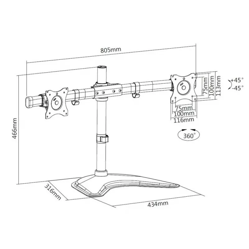 Multibrackets M Deskstand Basic Dual, a piedistallo, 16 kg, 38,1 cm (15