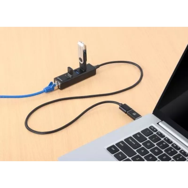 Manhattan dock/hub combo USB-C e USB-A, porte (4): Ethernet e USB-A (x3), 5 Gbit/s (USB 3.2 Gen 1, noto anche come USB 3.0), alimentato via USB (nessun alimentatore esterno necessario)
