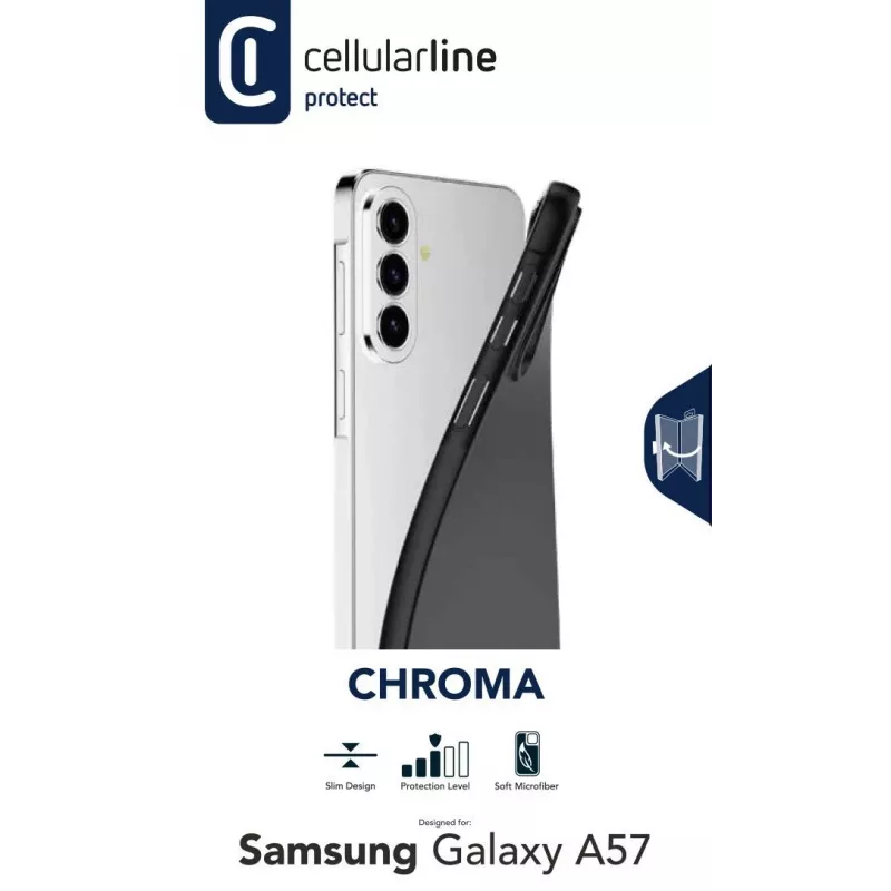 Cellularline CHROMA – Galaxy A57 cover TPU colorata con superficie opaca e antiscivolo e interno in microfibra antigraffio. Protegge bordi e tasti senza alterare il design del telefono.