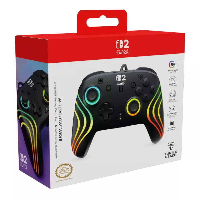 Gamepad Turtle Beach Afterglow Wave nero gamepad RGB con filo per Nintendo Switch / Switch 2, USB-C, cavo 3 m