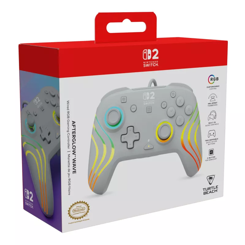 Controller da gaming RGB con filo Turtle Beach Afterglow Wave grigio – USB-C, cavo 3 m, per Nintendo Switch / Switch 2 / Switch OLED