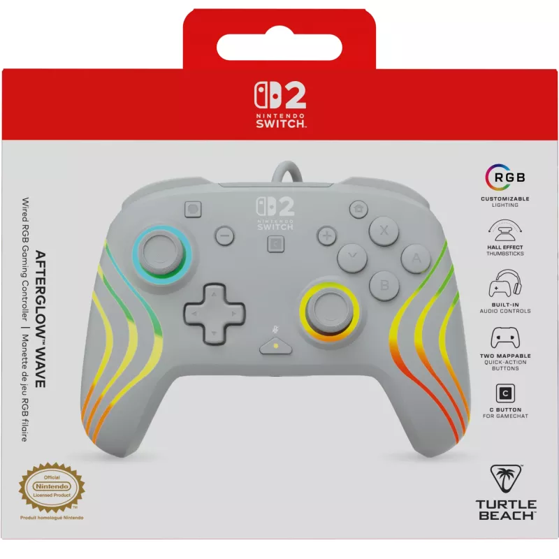 Controller da gaming RGB con filo Turtle Beach Afterglow Wave grigio – USB-C, cavo 3 m, per Nintendo Switch / Switch 2 / Switch OLED