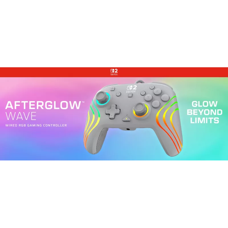 Controller da gaming RGB con filo Turtle Beach Afterglow Wave grigio – USB-C, cavo 3 m, per Nintendo Switch / Switch 2 / Switch OLED