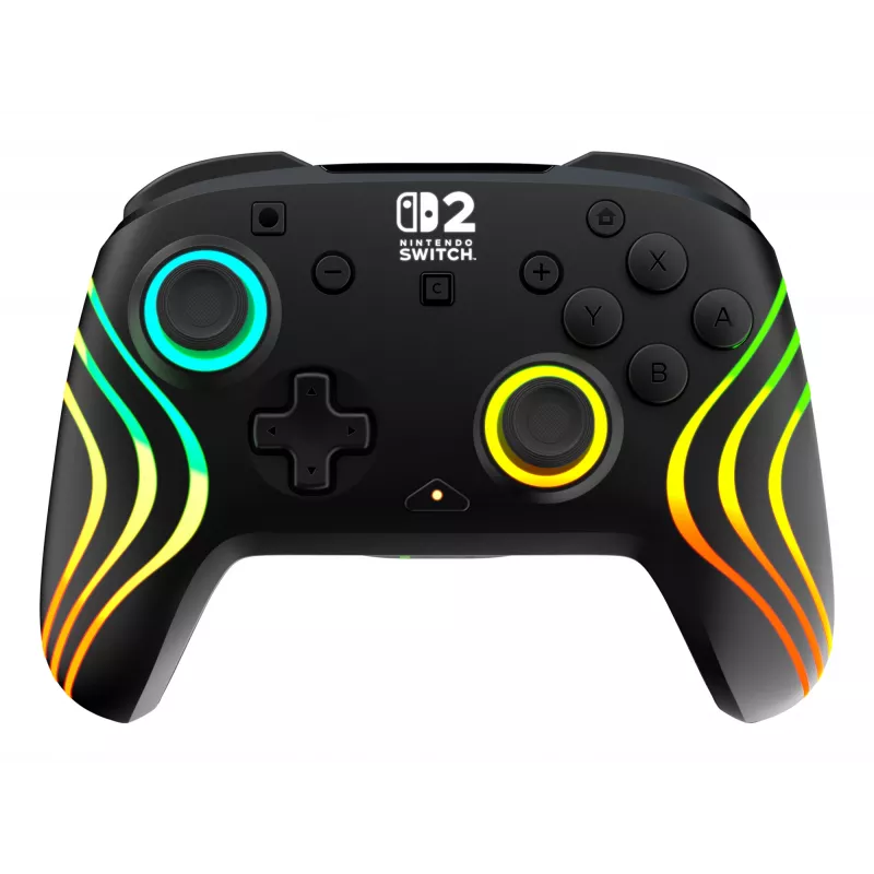 Controller da gaming RGB senza fili Turtle Beach Afterglow Wave nero per Nintendo Switch 2 — Bluetooth/USB-C, batteria ricaricabile integrata 20 h, cavo 3 m