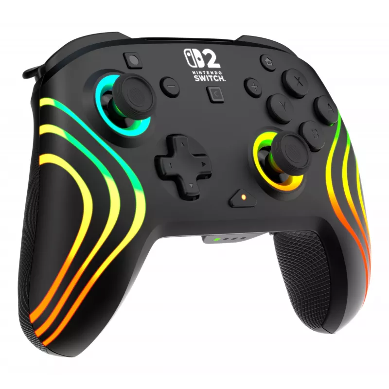 Controller da gaming RGB senza fili Turtle Beach Afterglow Wave nero per Nintendo Switch 2 — Bluetooth/USB-C, batteria ricaricabile integrata 20 h, cavo 3 m