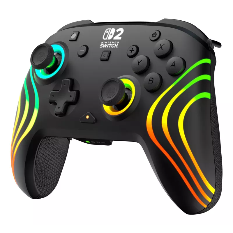 Controller da gaming RGB senza fili Turtle Beach Afterglow Wave nero per Nintendo Switch 2 — Bluetooth/USB-C, batteria ricaricabile integrata 20 h, cavo 3 m