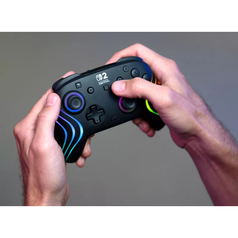 Controller da gaming RGB senza fili Turtle Beach Afterglow Wave nero per Nintendo Switch 2 — Bluetooth/USB-C, batteria ricaricabile integrata 20 h, cavo 3 m
