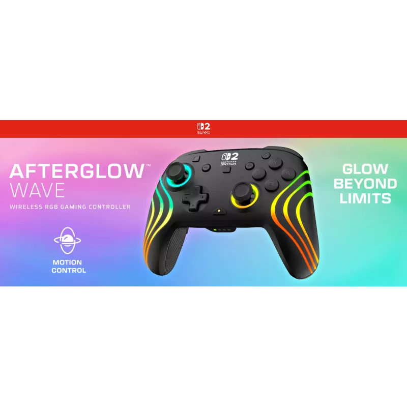 Controller da gaming RGB senza fili Turtle Beach Afterglow Wave nero per Nintendo Switch 2 — Bluetooth/USB-C, batteria ricaricabile integrata 20 h, cavo 3 m
