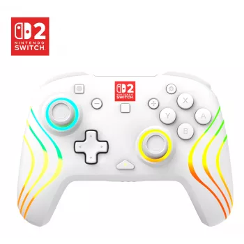 Controller da gaming RGB senza fili Turtle Beach Afterglow Wave bianco per Nintendo Switch 2, Bluetooth/USB-C, batteria ricaricabile integrata 20 h, cavo 3 m