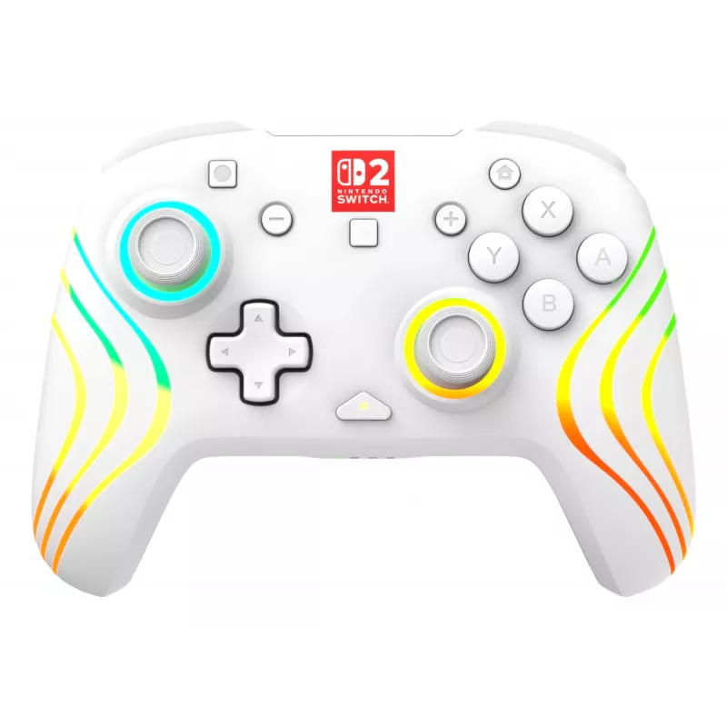 Controller da gaming RGB senza fili Turtle Beach Afterglow Wave bianco per Nintendo Switch 2, Bluetooth/USB-C, batteria ricaricabile integrata 20 h, cavo 3 m