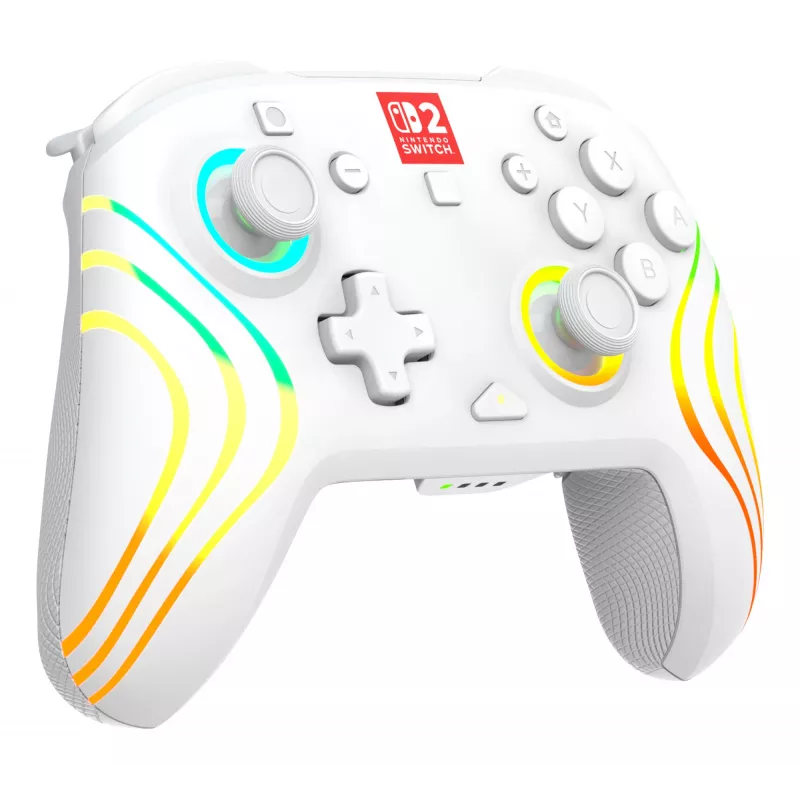 Controller da gaming RGB senza fili Turtle Beach Afterglow Wave bianco per Nintendo Switch 2, Bluetooth/USB-C, batteria ricaricabile integrata 20 h, cavo 3 m