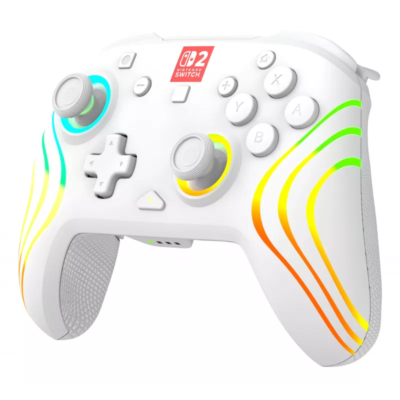 Controller da gaming RGB senza fili Turtle Beach Afterglow Wave bianco per Nintendo Switch 2, Bluetooth/USB-C, batteria ricaricabile integrata 20 h, cavo 3 m