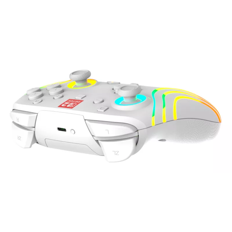 Controller da gaming RGB senza fili Turtle Beach Afterglow Wave bianco per Nintendo Switch 2, Bluetooth/USB-C, batteria ricaricabile integrata 20 h, cavo 3 m