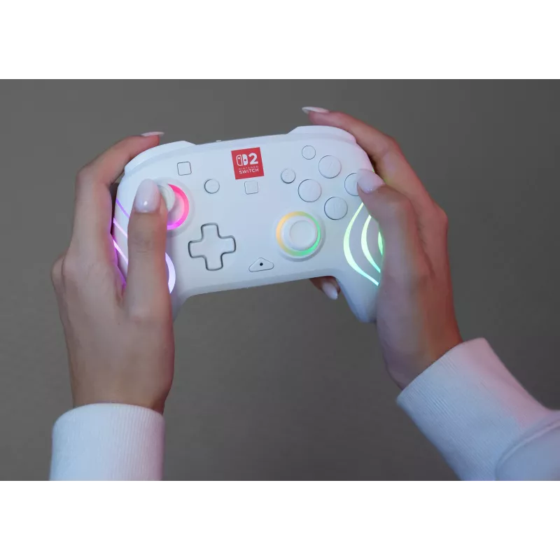 Controller da gaming RGB senza fili Turtle Beach Afterglow Wave bianco per Nintendo Switch 2, Bluetooth/USB-C, batteria ricaricabile integrata 20 h, cavo 3 m