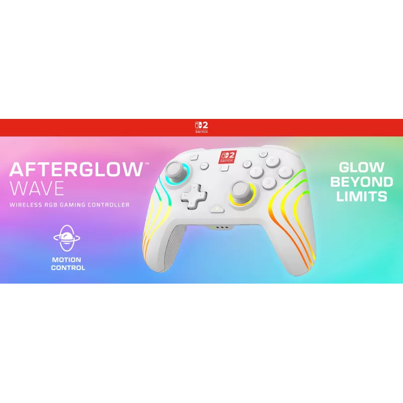 Controller da gaming RGB senza fili Turtle Beach Afterglow Wave bianco per Nintendo Switch 2, Bluetooth/USB-C, batteria ricaricabile integrata 20 h, cavo 3 m