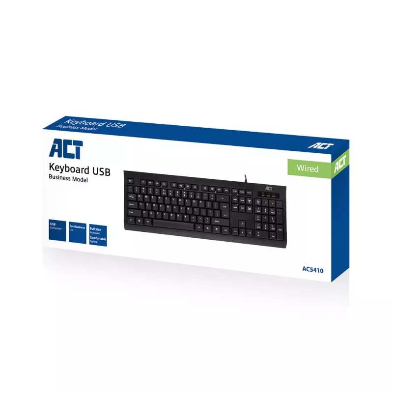 Tastiera business ACT USB (layout Qwerty/US), full-size (100%), con filo, USB, a membrana, QWERTY, nero