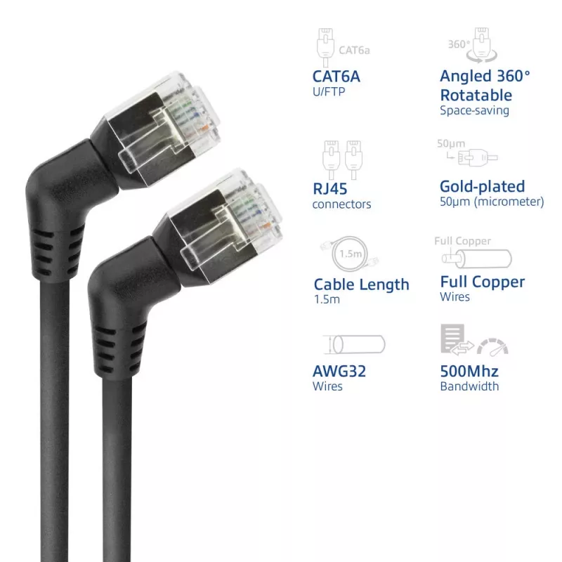 Cavo di rete ACT DD1951 Cat6 U/FTP (STP) nero 1,5 m con connettori RJ-45, contatti dorati