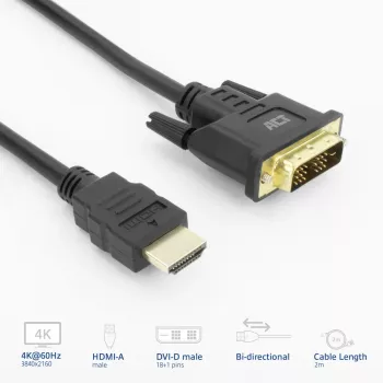 Adattatore per cavo video ACT AK3735 2 m HDMI tipo A (standard) DVI-D nero