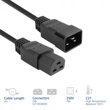 Cavo di alimentazione ACT C20–C21 IEC60320 nero 2 m, 250 V 16 A