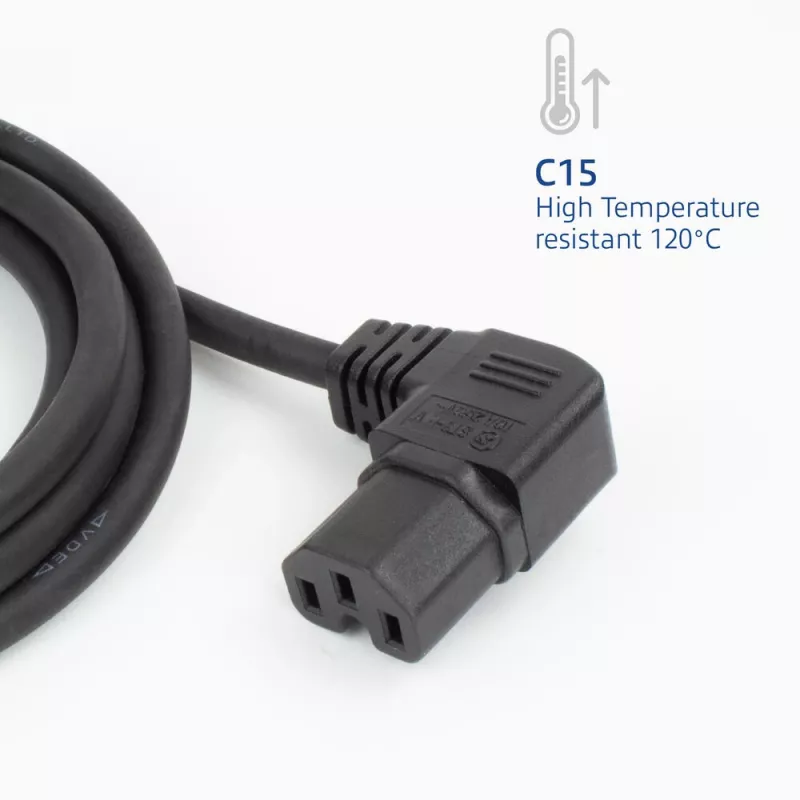 Cavo di alimentazione ACT spina CEE 7/7 (angolare) - C15 (angolare) IEC60320 nero 2 m