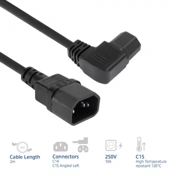 Cavo di alimentazione ACT C14 - C15 (angolare sinistra) IEC60320 nero 2 m