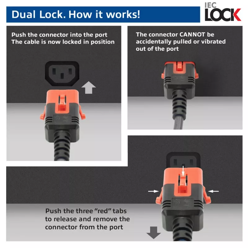 Cavo di alimentazione ACT C14 IEC Lock+ Dual Locking - C15 IEC Lock+ nero 3 m, PC3876