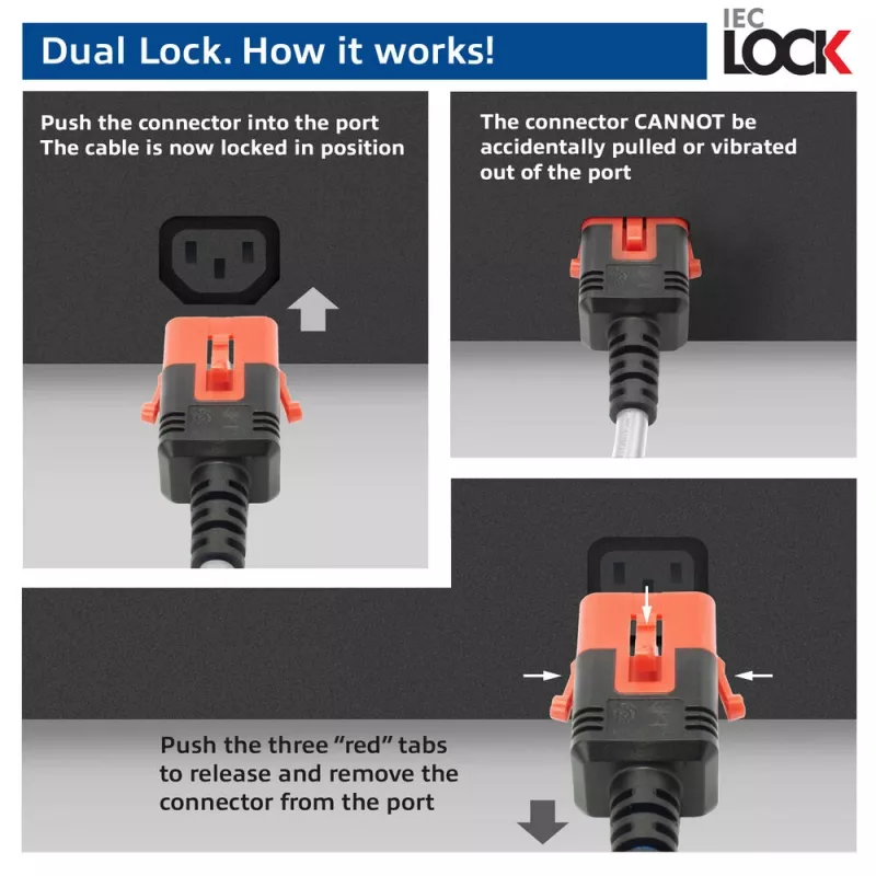 Cavo di alimentazione ACT C14 IEC Lock+ Dual Locking - C15 IEC Lock+ bianco 3 m, PC3879