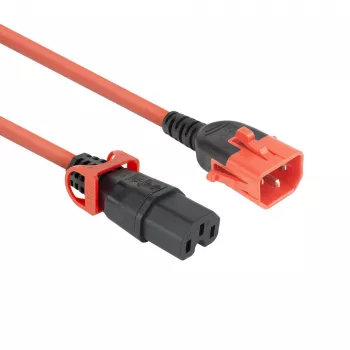 Cavo di alimentazione ACT C14 IEC Lock+ Dual Locking su C15 IEC Lock+ rosso, 3 m, 250 V 10 A