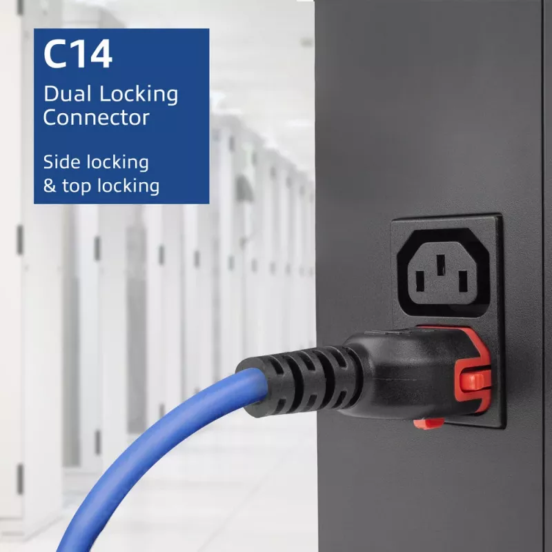 Cavo di alimentazione ACT C14 IEC Lock+ Dual Locking - C15 IEC Lock+ blu 3 m, PC3878
