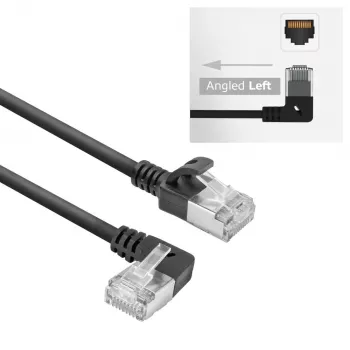 Cavo patch slimline ACT nero 5 m U/FTP CAT6A LSZH con connettori RJ45, 90° angolare sinistra su dritto