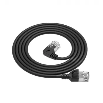 Cavo patch slimline ACT nero 0,25 metri U/FTP CAT6A LSZH con connettori RJ45 90° angolare sinistra su dritto