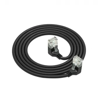 Cavo patch slimline ACT nero 1 metro U/UTP CAT6A LSZH con connettori RJ45 90° angolare verso il basso su 90° angolare verso il basso