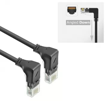 Cavo patch slimline ACT nero 1 metro U/UTP CAT6A LSZH con connettori RJ45 90° angolare verso il basso su 90° angolare verso il basso