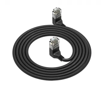 Cavo patch slimline ACT nero 1,5 m U/UTP CAT6A LSZH con connettori RJ45 90° angolare verso l'alto su 90° angolare verso l'alto