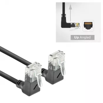 Cavo patch slimline ACT nero 1,5 m U/UTP CAT6A LSZH con connettori RJ45 90° angolare verso l'alto su 90° angolare verso l'alto