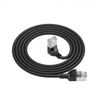 Cavo patch slimline ACT nero 3 m U/FTP CAT6A LSZH con connettori RJ45 90° angolare verso il basso su dritto