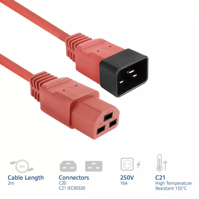 Cavo di alimentazione ACT C20–C21 IEC60320 rosso 2 m, 16 A 250 V