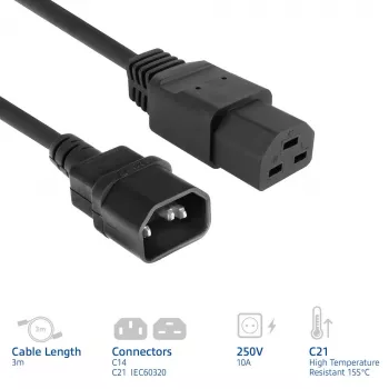 Cavo di alimentazione ACT C14 a C21 IEC60320 nero 3 m, 250 V 10 A