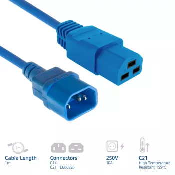 Cavo di alimentazione ACT C14 a C21 IEC60320 blu 1 m, 250 V 10 A