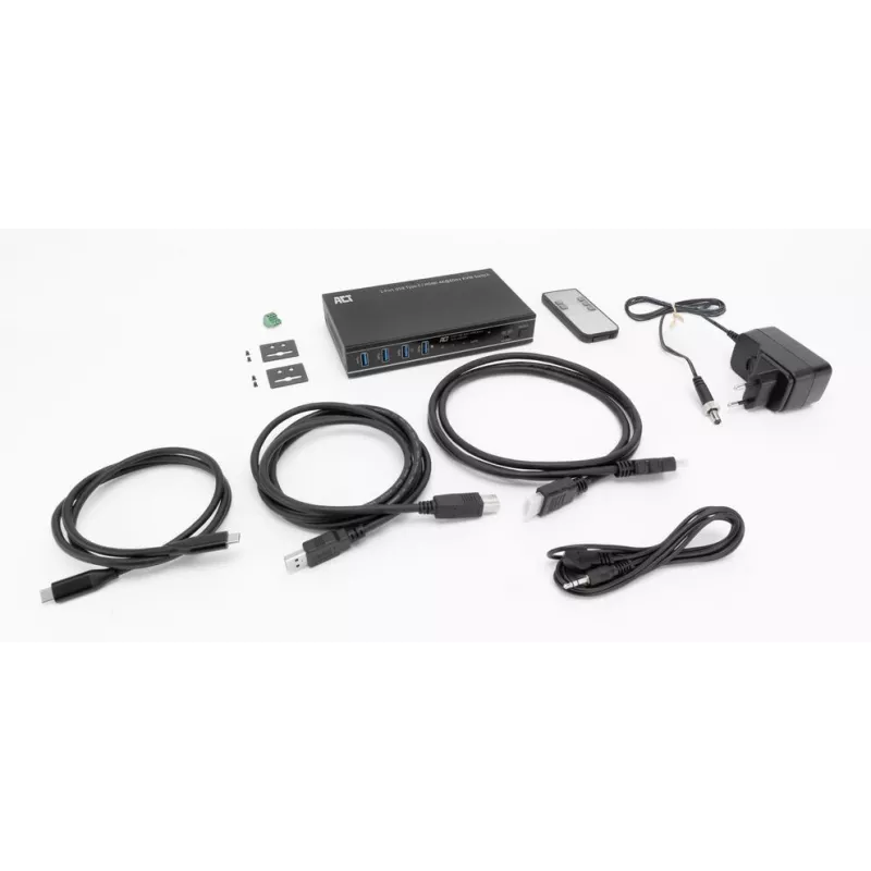 KVM switch ACT 2 porte USB-C/HDMI 4K@60Hz AC7922 con tastiera/mouse USB, video HDMI, 100W PD