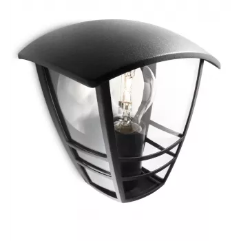Applique da parete Philips myGarden Creek 60W E27 senza lampadina, applique da esterno, nero, metallo, IP44, giardino, terrazza, II
