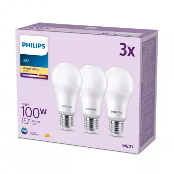 Lampadina Philips 100W A65 E27 x3, 13 W, 100 W, E27, 1521 lm, 15000 h, bianco caldo