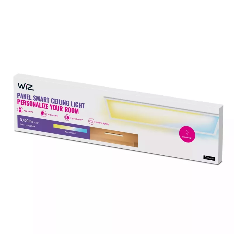 Pannello LED da soffitto Signify WiZ Panel Ceiling 36 W rettangolare — 36 W, Wi‑Fi/Bluetooth, 220–240 V, bianco