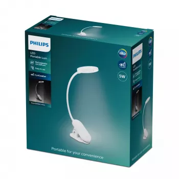 Lampada da scrivania con clip Philips Functional Forys, bianca, plastica, camera da letto, soggiorno, ufficio, contemporanea, IP20, III